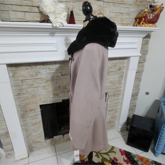 CALVIN Klein Thistle Faux Fur-Trimmed Wool Blend Belted Coat plus size XXL, XL - Picture 6 of 15